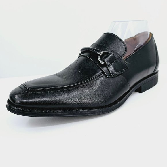 Clarks Loafers Gilman Bit 7 M Black Leather Almond Toe Slip On Classic Comfort - Picture 1 of 13